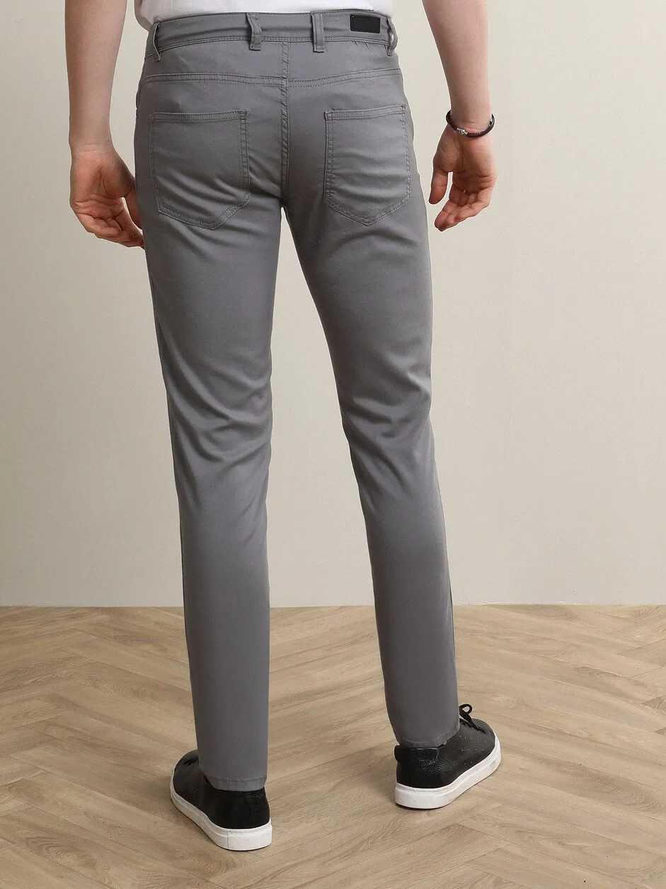 Gri Desenli Dokuma Slim Fit Casual Pamuk Karışımlı Pantolon - 5