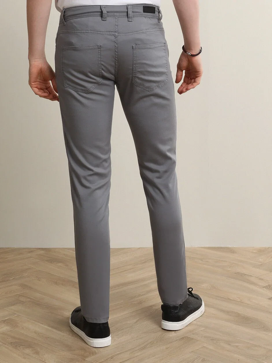 Gri Desenli Dokuma Slim Fit Casual Pamuk Karışımlı Pantolon - 5