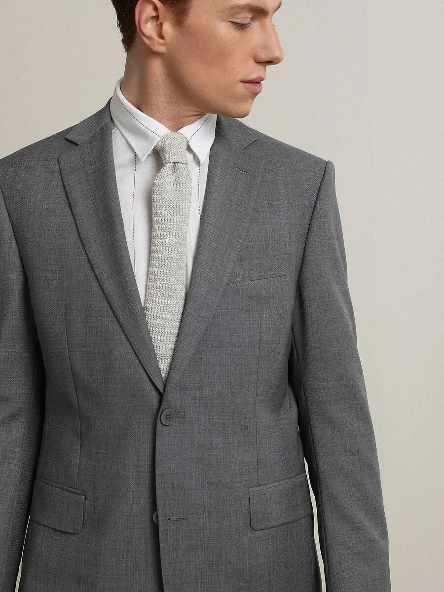 Gri Desenli Modern Fit %100 Yün Takım Elbise - 3
