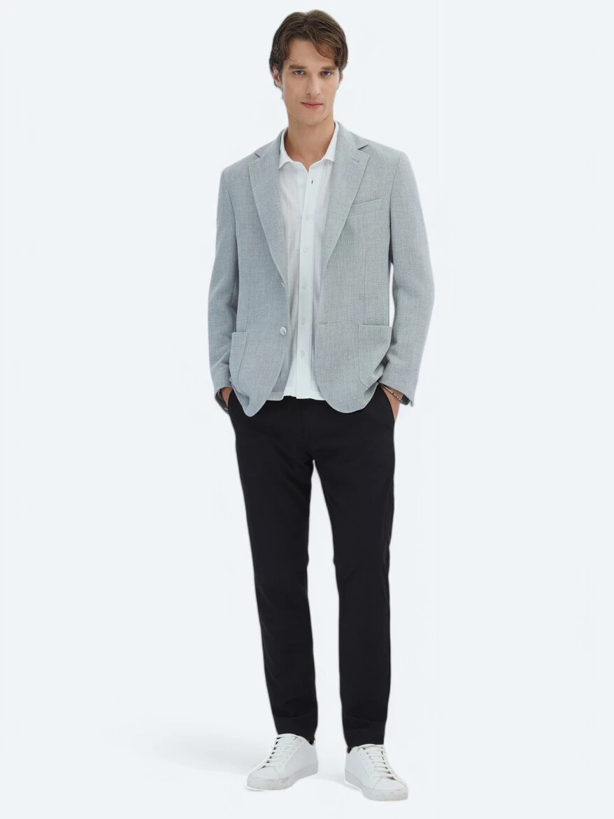 Gri Desenli Modern Fit Ceket - 2