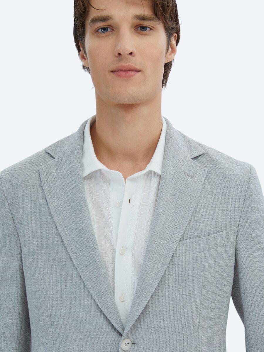 Gri Desenli Modern Fit Ceket - 3