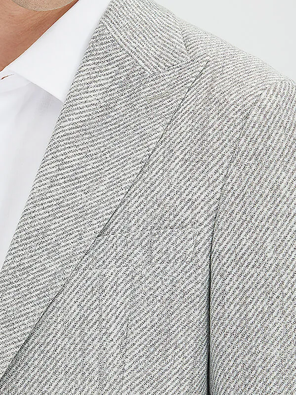 Gri Desenli Modern Fit Keten Karışımlı Ceket - 3