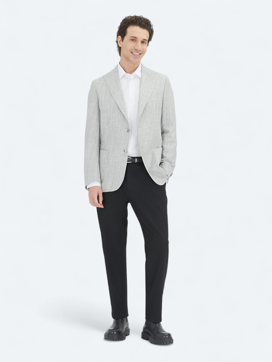 Gri Desenli Modern Fit Keten Karışımlı Ceket - KİP