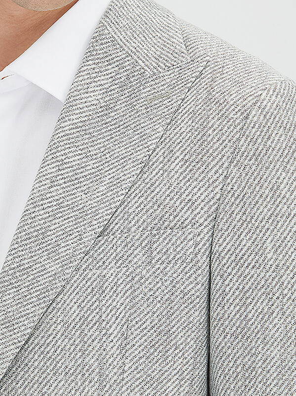 Gri Desenli Modern Fit Keten Karışımlı Ceket - 3