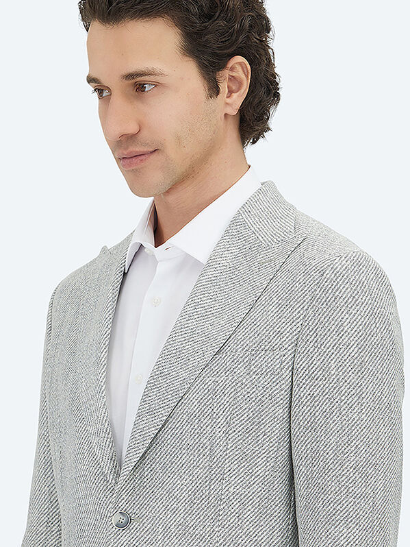 Gri Desenli Modern Fit Keten Karışımlı Ceket - 4