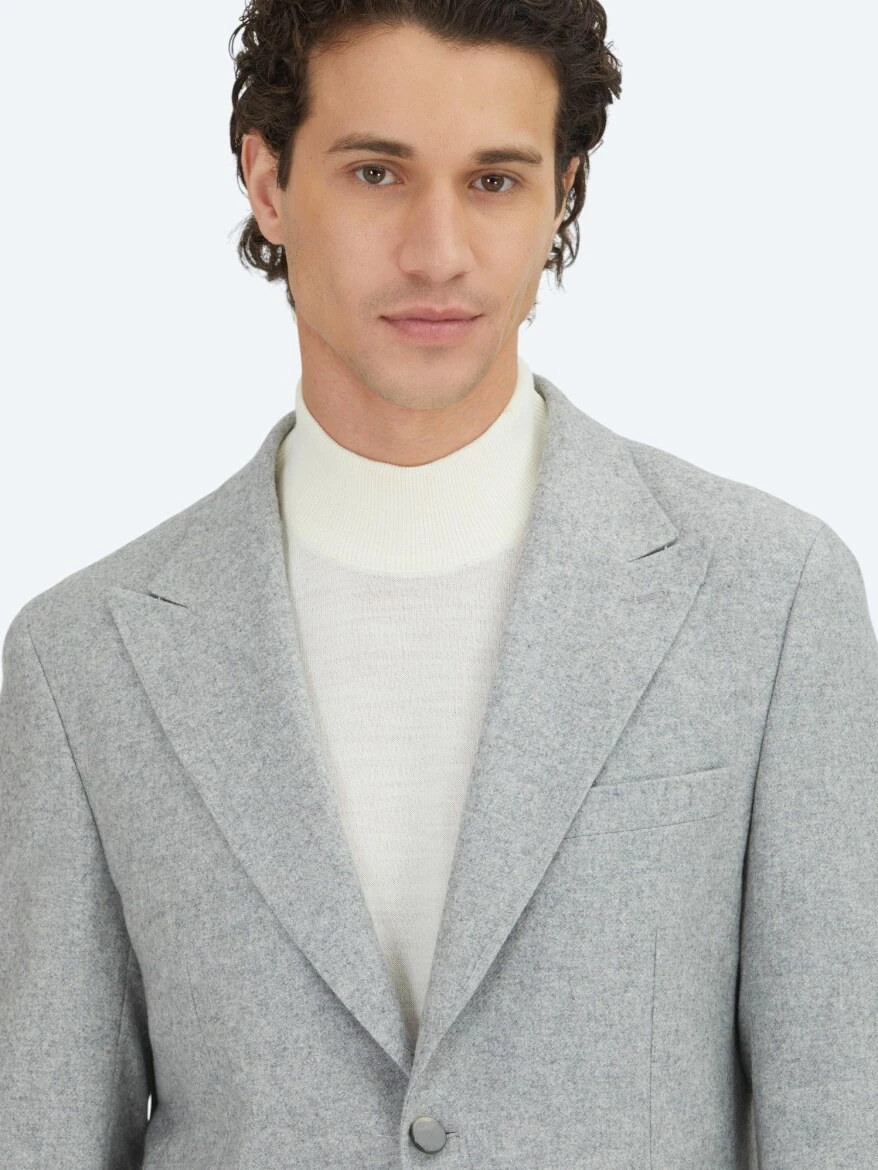 Gri Desenli Modern Fit Yün Karışımlı Ceket - KİP