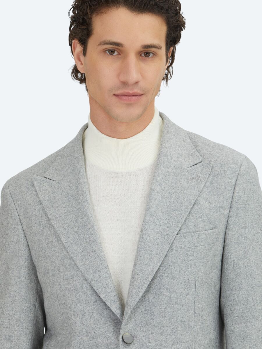 Gri Desenli Modern Fit Yün Karışımlı Ceket - 3