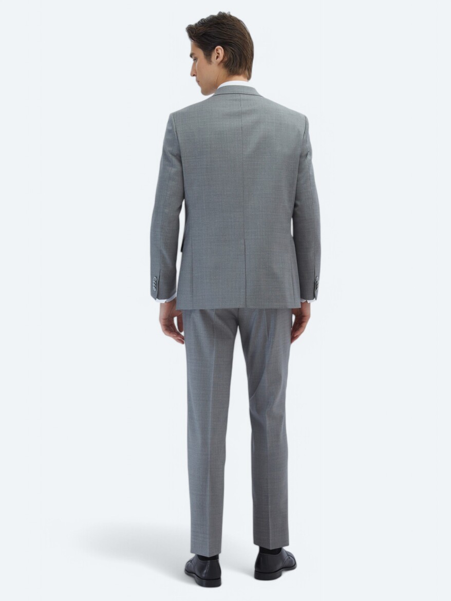 Gri Desenli Modern Fit Yün Karışımlı Takım Elbise - 5