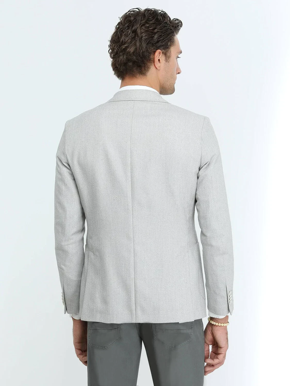Gri Desenli Regular Fit Keten Karışımlı Ceket - 5
