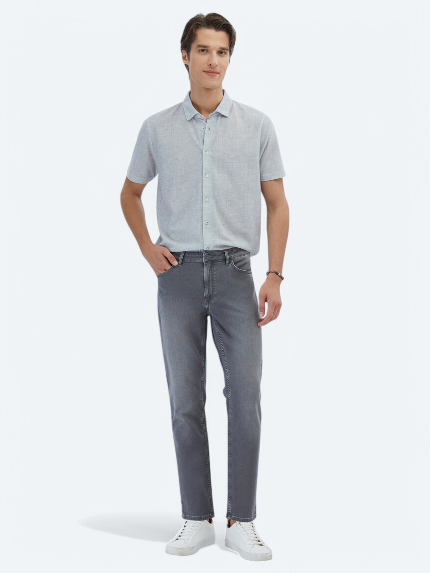 Gri Desenli Regular Fit Kısa Casual Gömlek - KİP
