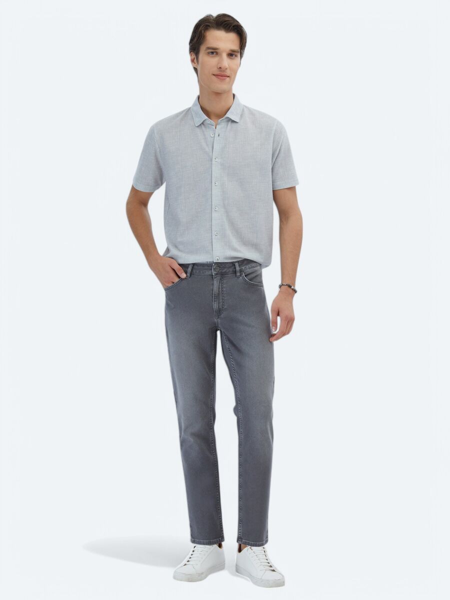 Gri Desenli Regular Fit Kısa Casual Gömlek - 2