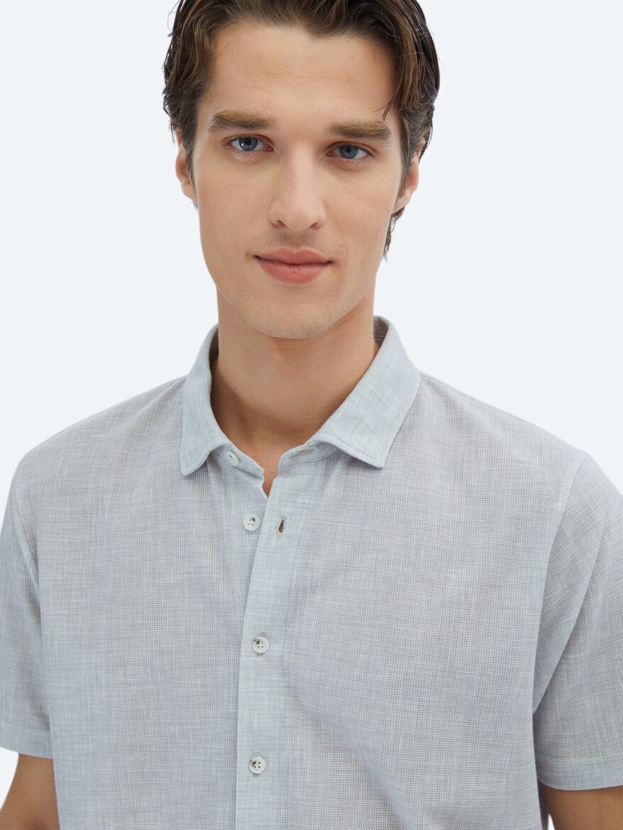 Gri Desenli Regular Fit Kısa Casual Gömlek - 3