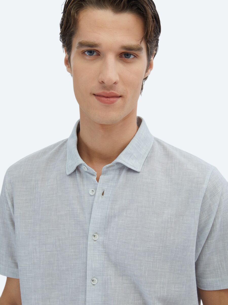 Gri Desenli Regular Fit Kısa Casual Gömlek - 3