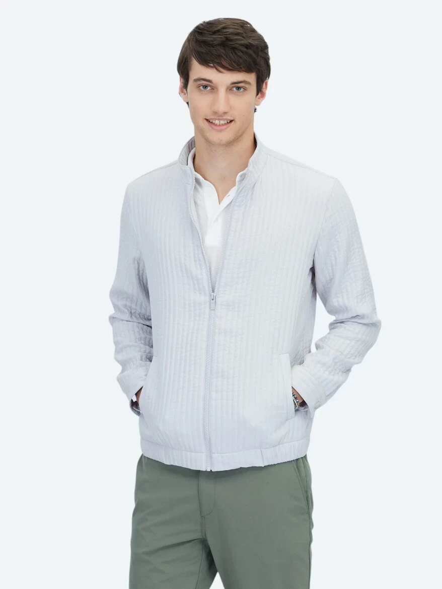 Gri Dik Yaka Casual Dokuma Mont - 1