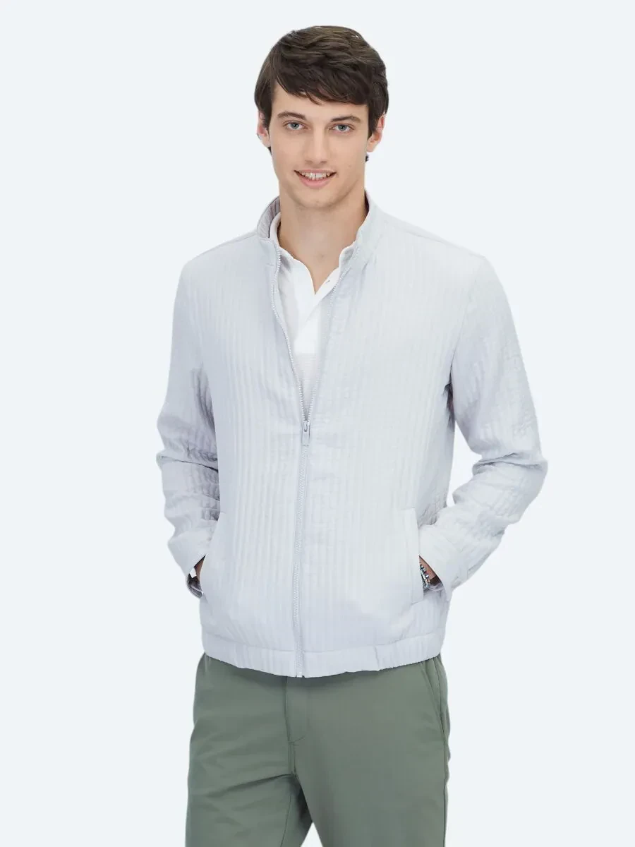 Gri Dik Yaka Casual Dokuma Mont - 1