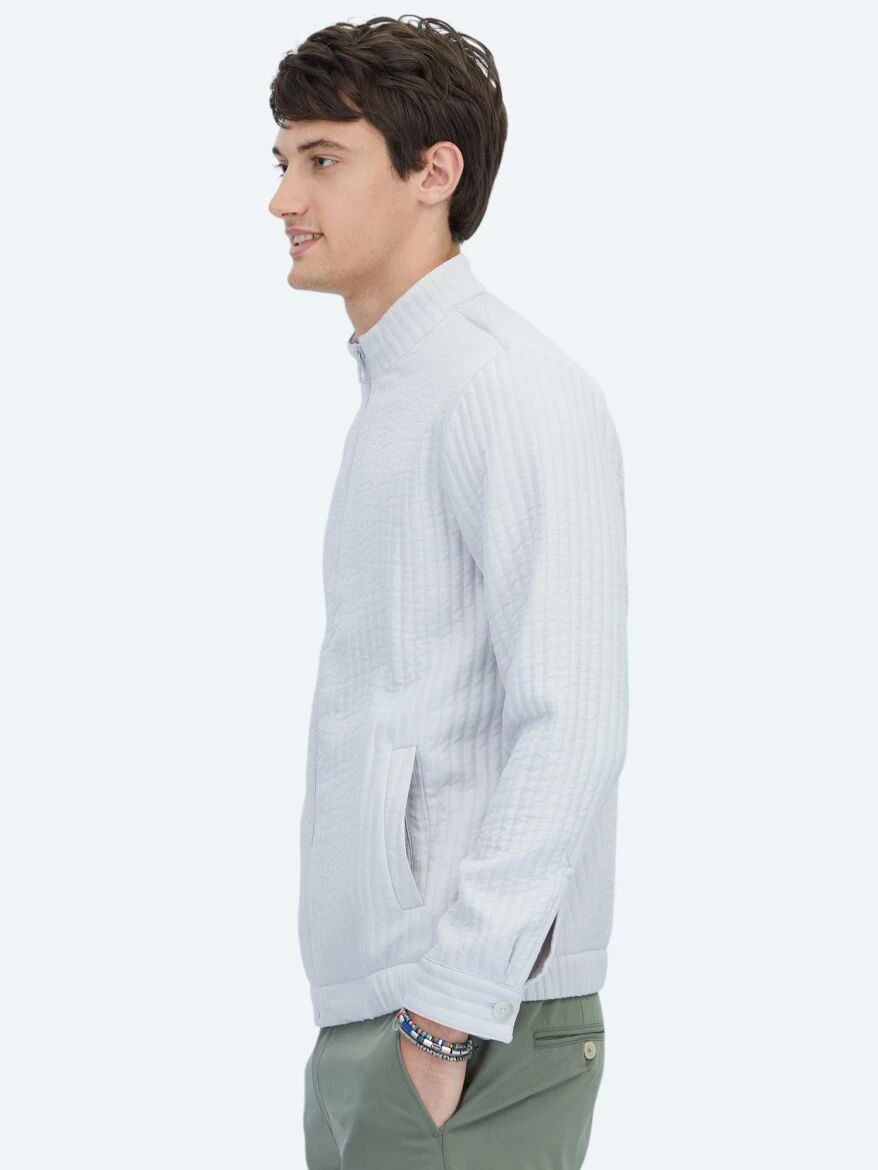 Gri Dik Yaka Casual Dokuma Mont - 4