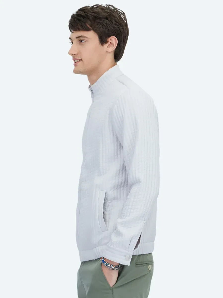 Gri Dik Yaka Casual Dokuma Mont - 4