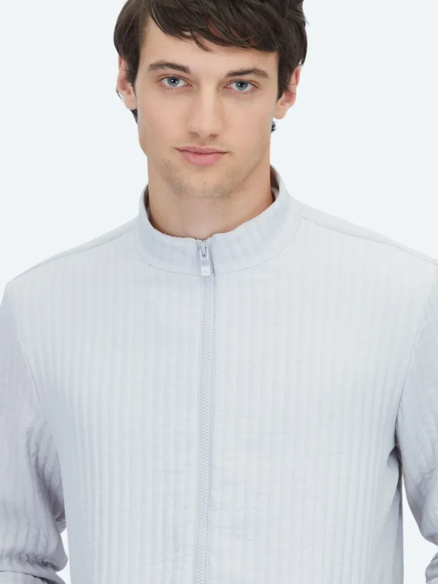 Gri Dik Yaka Casual Dokuma Mont - 5