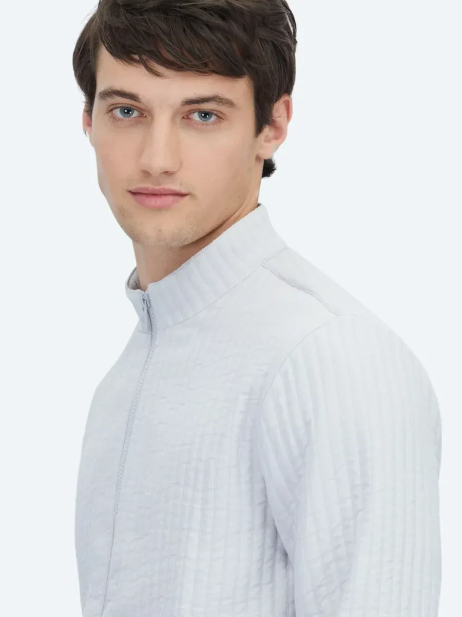 Gri Dik Yaka Casual Dokuma Mont - 6