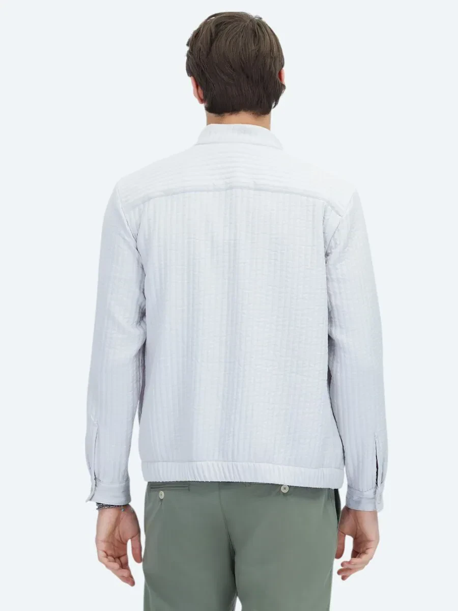 Gri Dik Yaka Casual Dokuma Mont - 7
