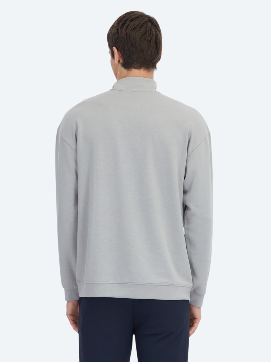 Gri Dik Yaka Düz Sweatshırt - 6