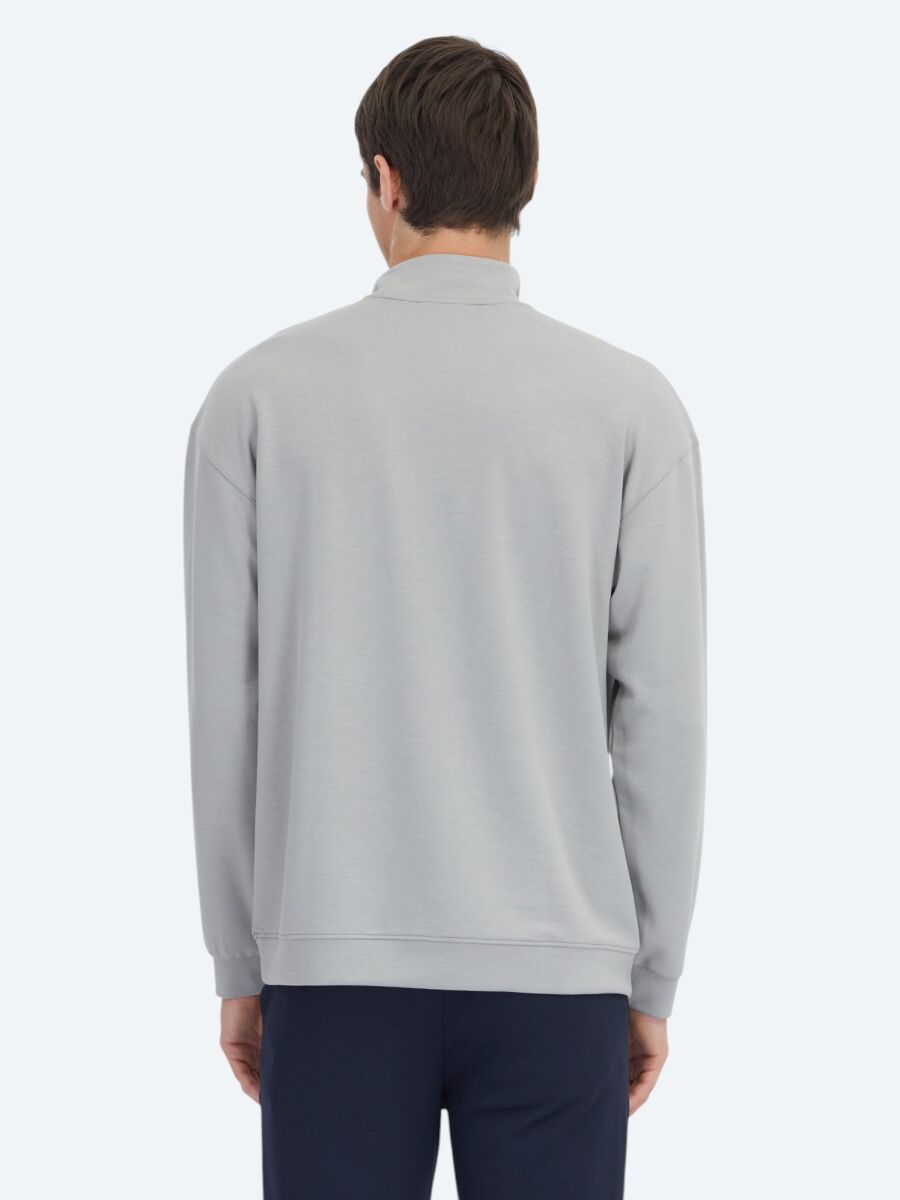 Gri Dik Yaka Düz Sweatshırt - 6