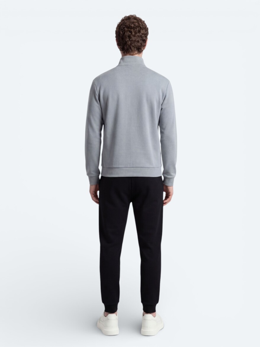 Gri Dik Yaka Düz Sweatshırt - 6