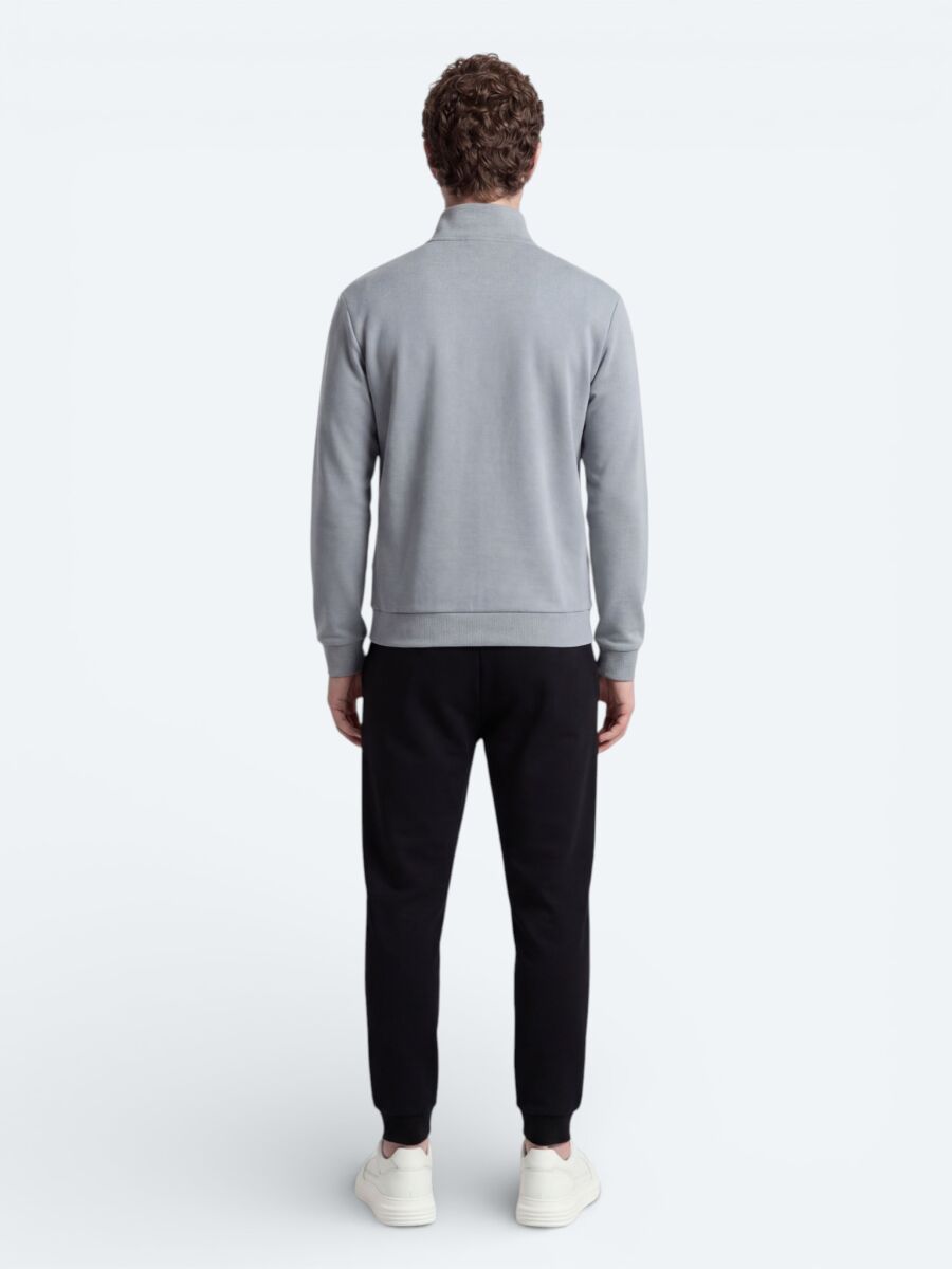 Gri Dik Yaka Düz Sweatshırt - 6