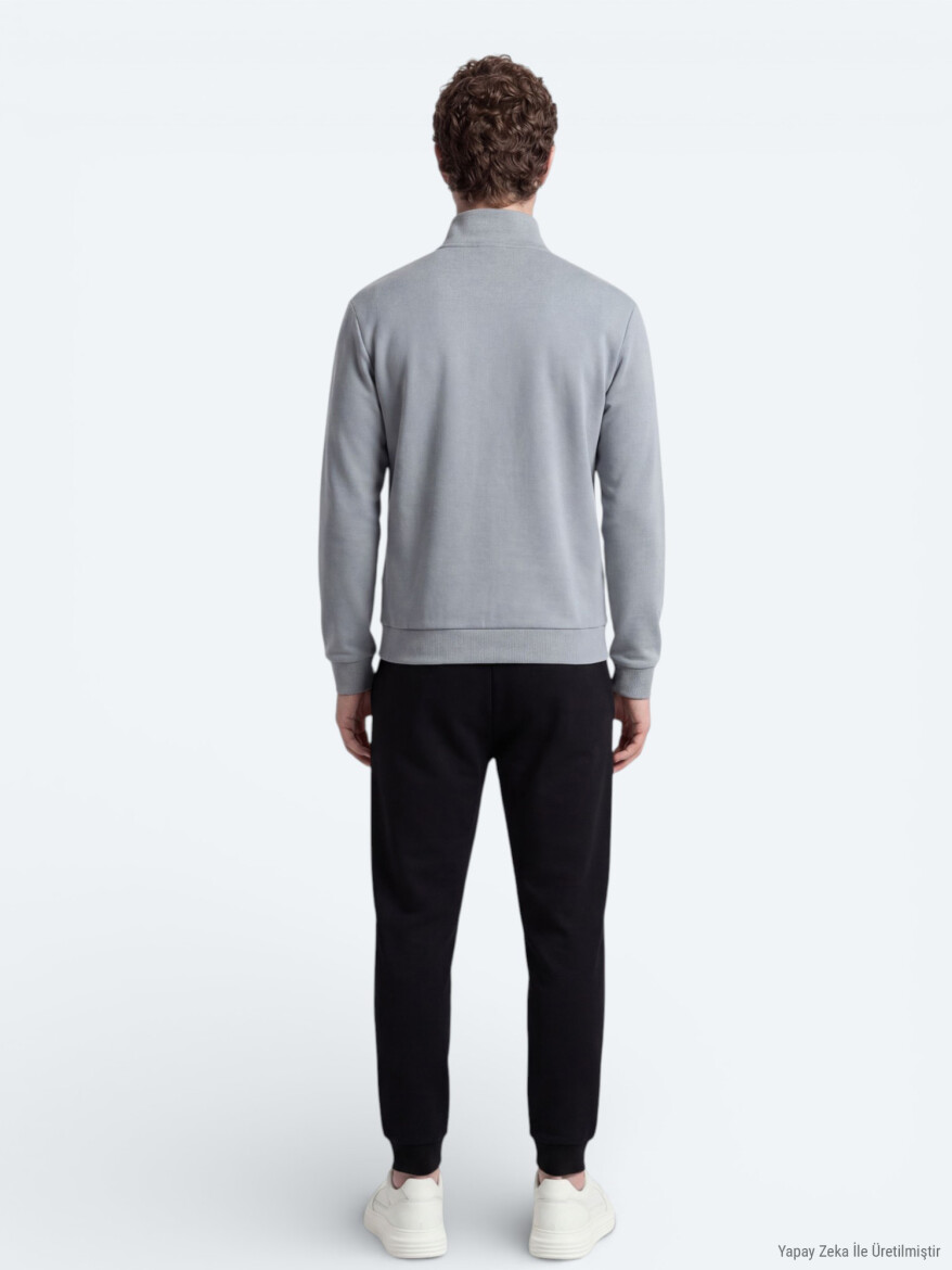 Gri Dik Yaka Düz Sweatshırt - 6
