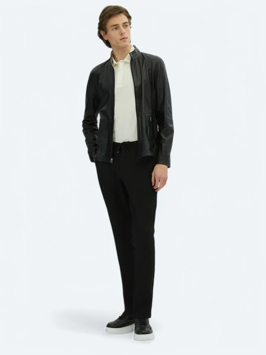 Gri Dik Yaka Smart Casual Çift Taraflı Deri Mont - 3