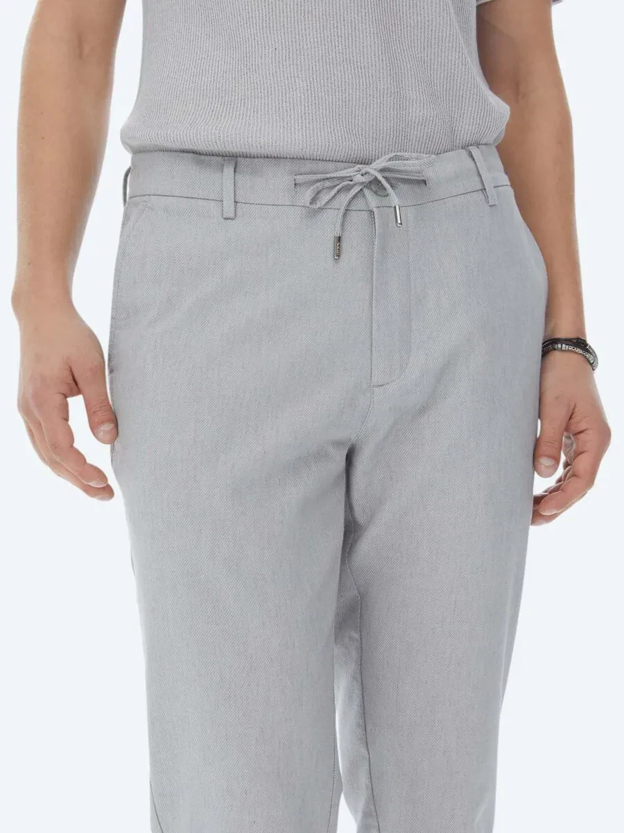 Gri Dokuma Jogging Fit Casual Pamuk Karışımlı Pantolon - 3