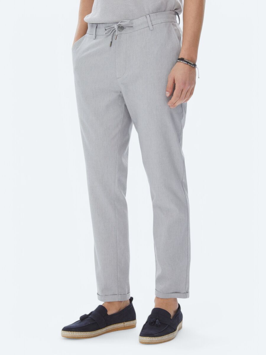 Gri Dokuma Jogging Fit Casual Pamuk Karışımlı Pantolon - 2