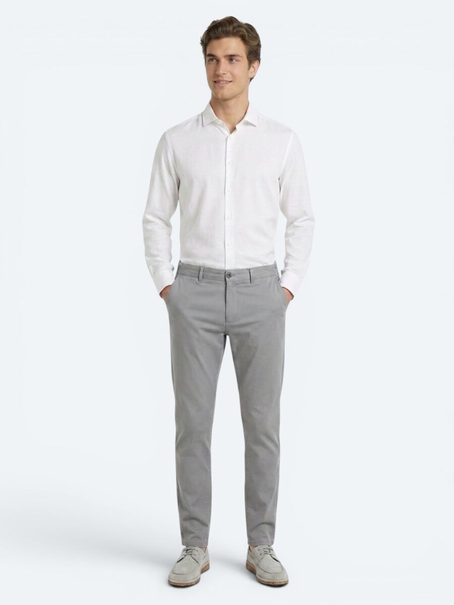 Gri Dokuma Jogging Fit Casual Pamuk Karışımlı Pantolon - 1