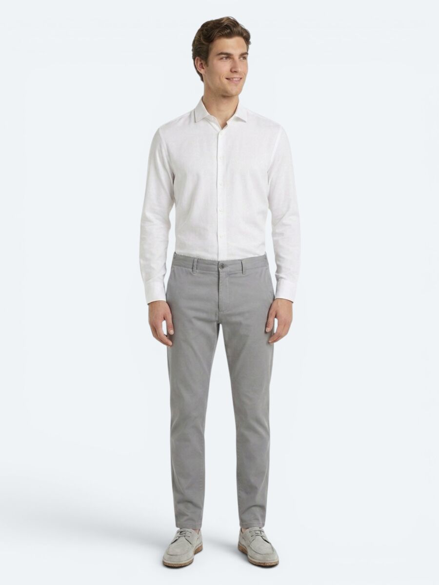 Gri Dokuma Jogging Fit Casual Pamuk Karışımlı Pantolon - 3