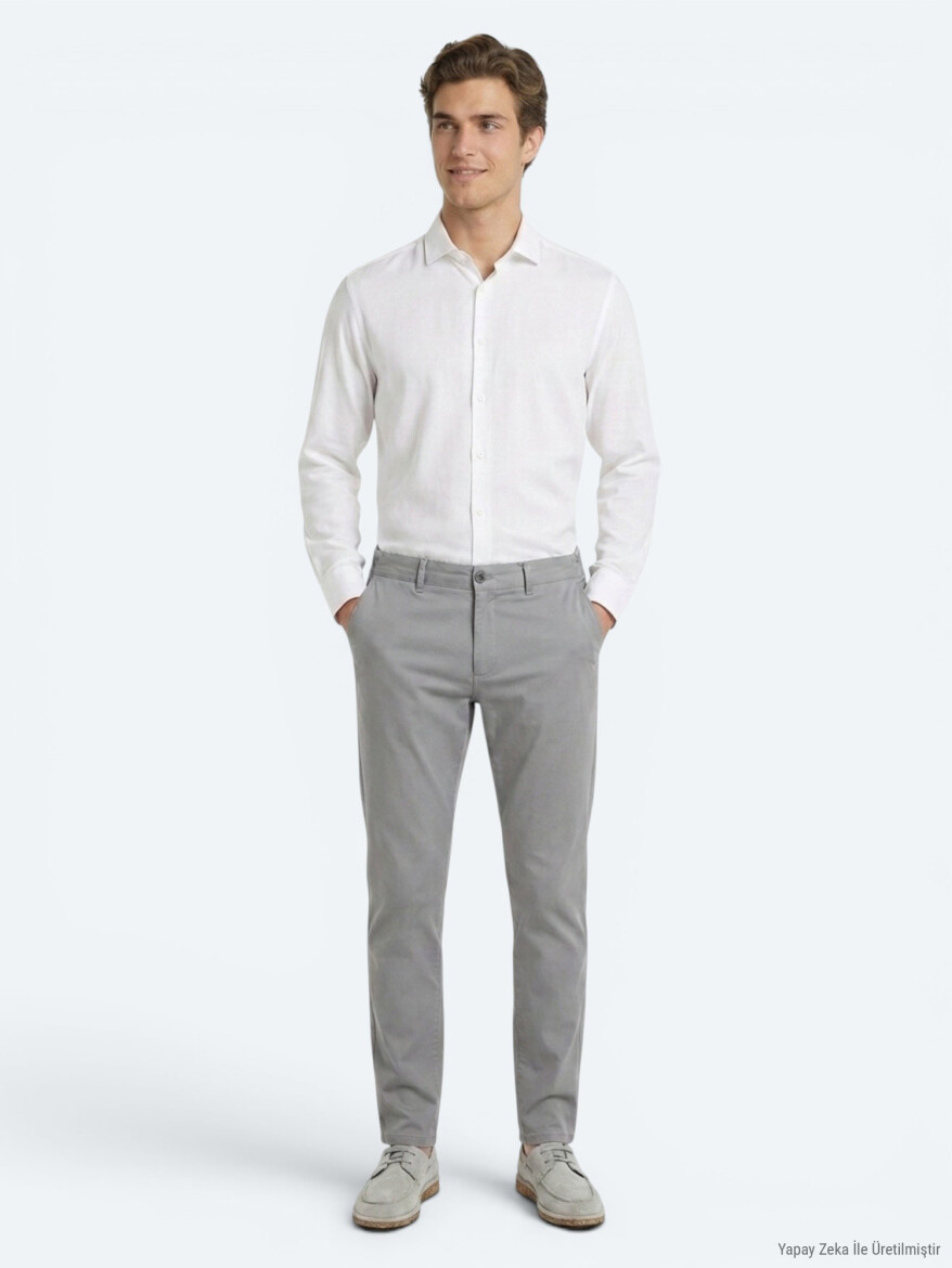 Gri Dokuma Jogging Fit Casual Pamuk Karışımlı Pantolon 