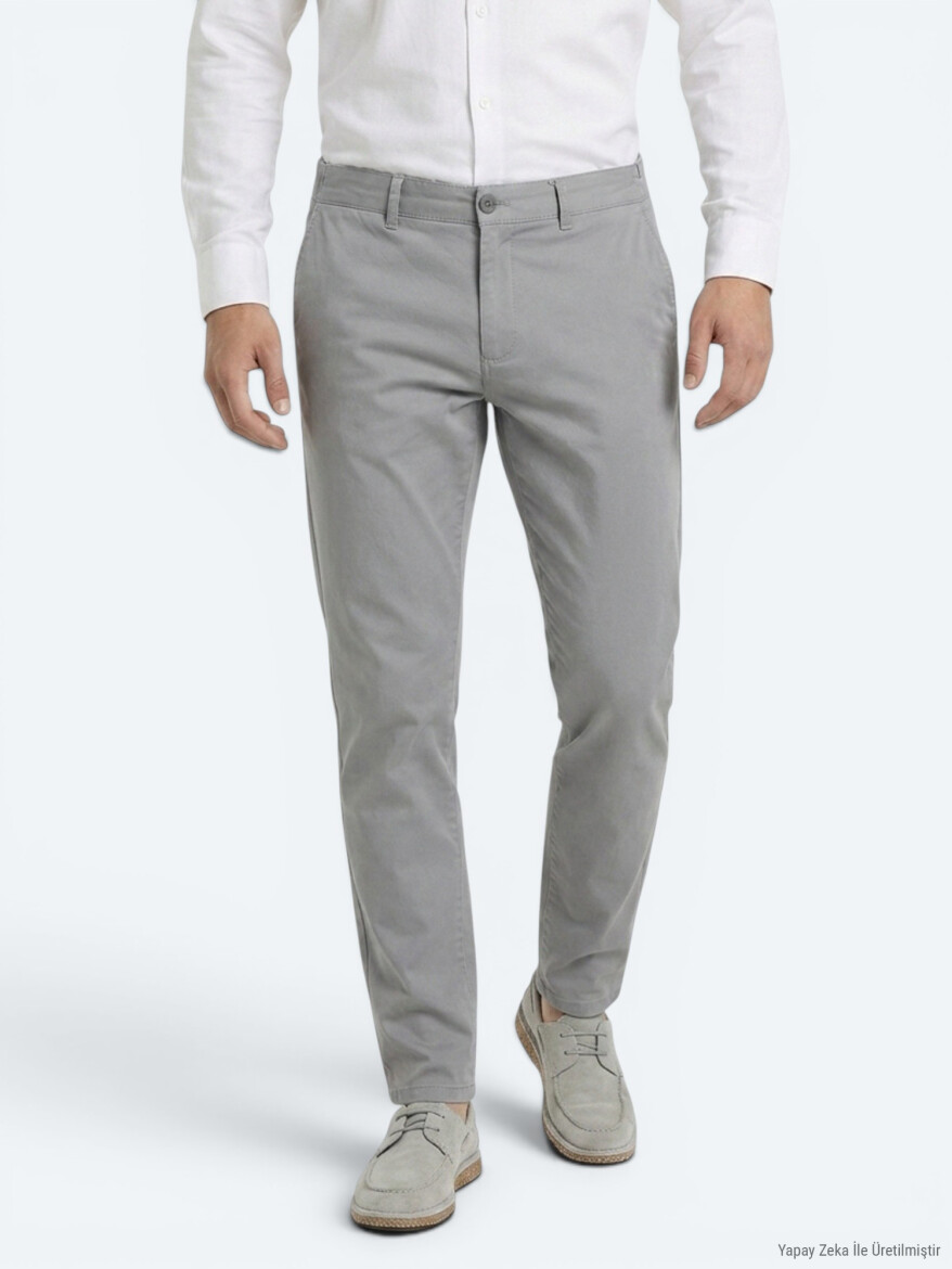 Gri Dokuma Jogging Fit Casual Pamuk Karışımlı Pantolon - 2