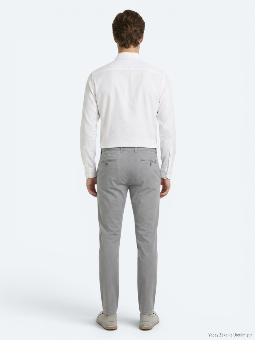 Gri Dokuma Jogging Fit Casual Pamuk Karışımlı Pantolon - 4