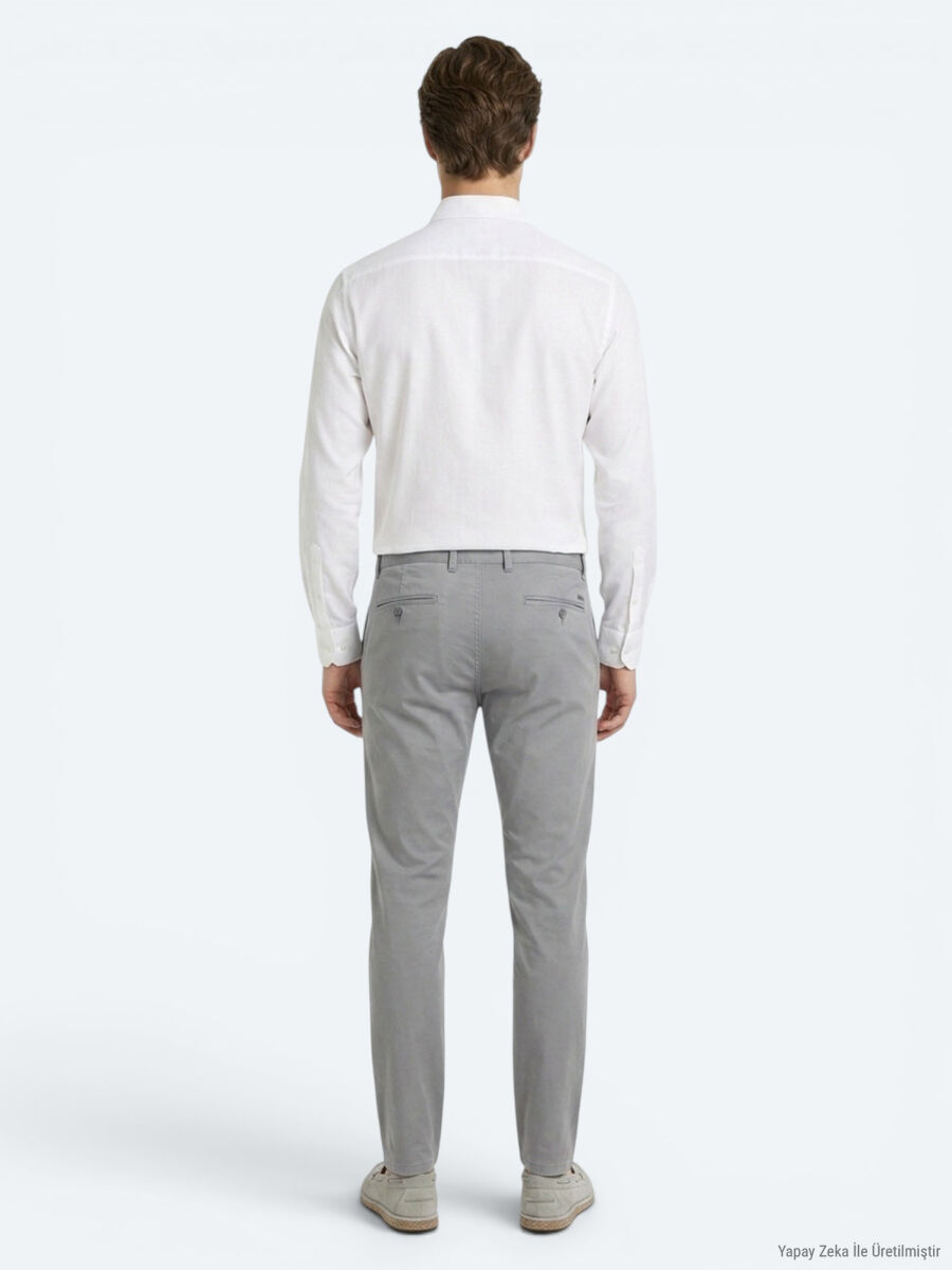 Gri Dokuma Jogging Fit Casual Pamuk Karışımlı Pantolon - 4