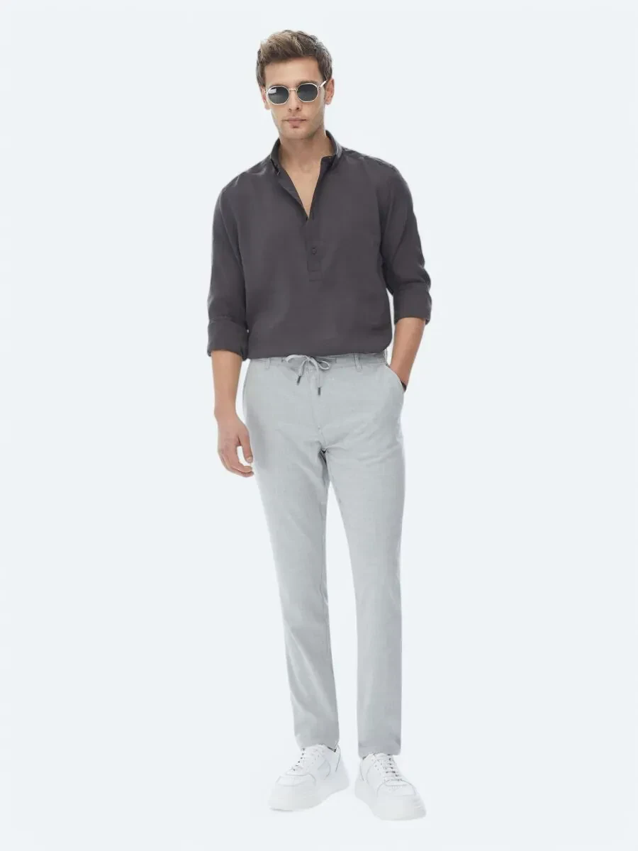 Gri Dokuma Jogging Fit Casual Pantolon - 1
