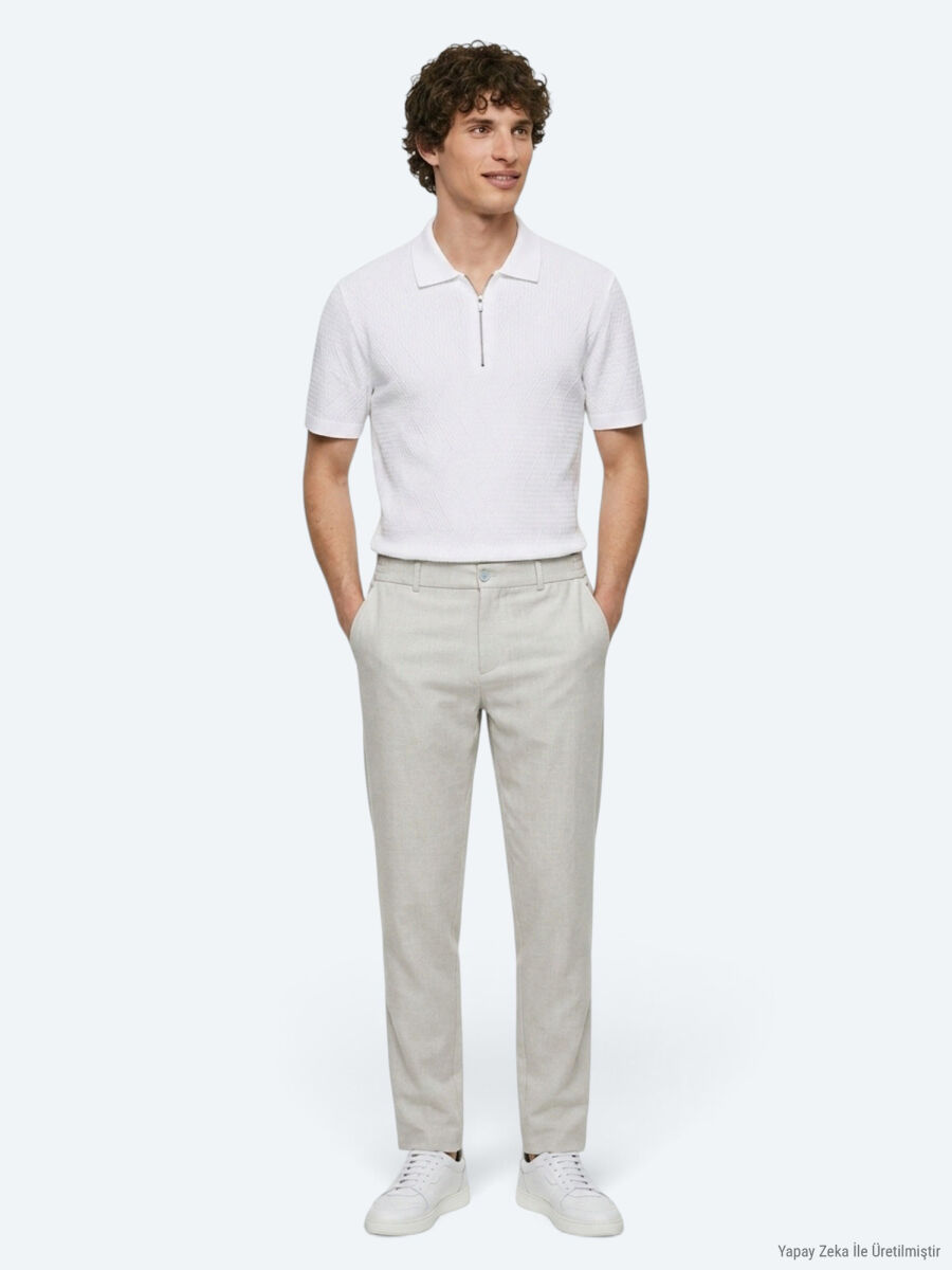 Gri Dokuma Jogging Fit Casual Pantolon - 1