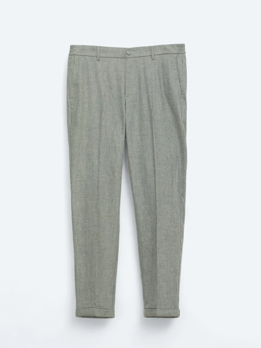 Gri Dokuma Jogging Fit Casual Yün Karışımlı Pantolon 
