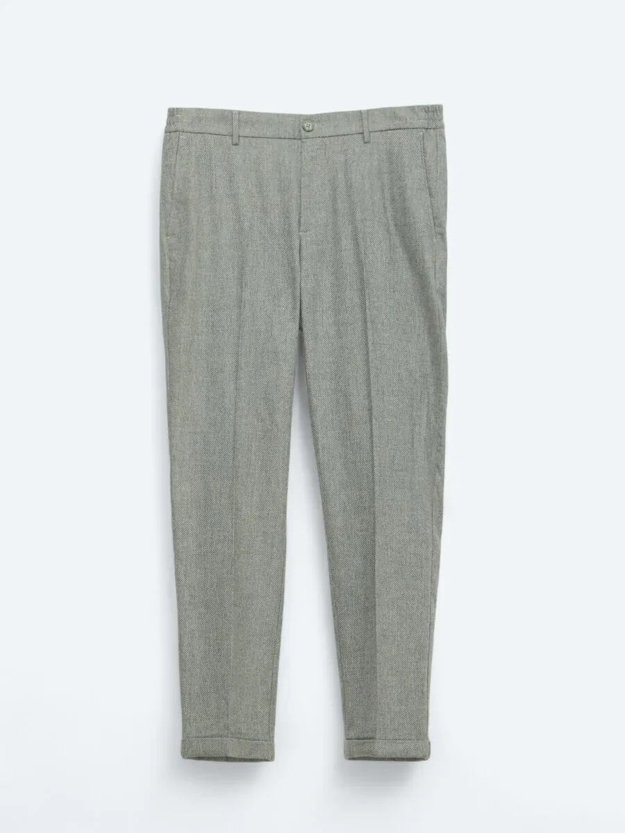 Gri Dokuma Jogging Fit Casual Yün Karışımlı Pantolon - 1