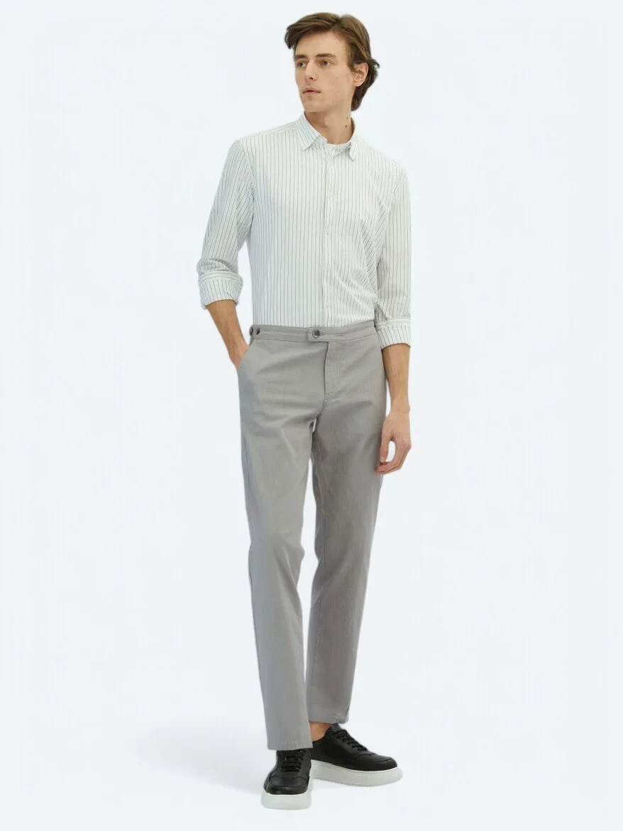Gri Dokuma Fitted Fit Smart Casual Pamuk Karışımlı Pantolon - 1