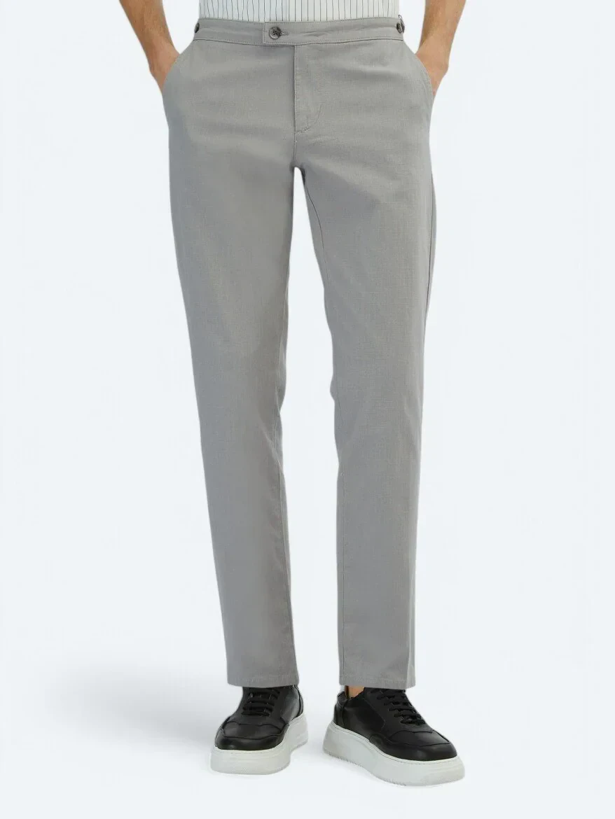 Gri Dokuma Fitted Fit Smart Casual Pamuk Karışımlı Pantolon - 2