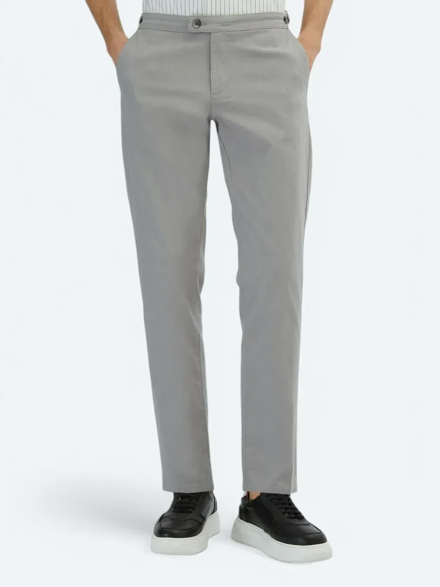 Gri Dokuma Fitted Fit Smart Casual Pamuk Karışımlı Pantolon - 2