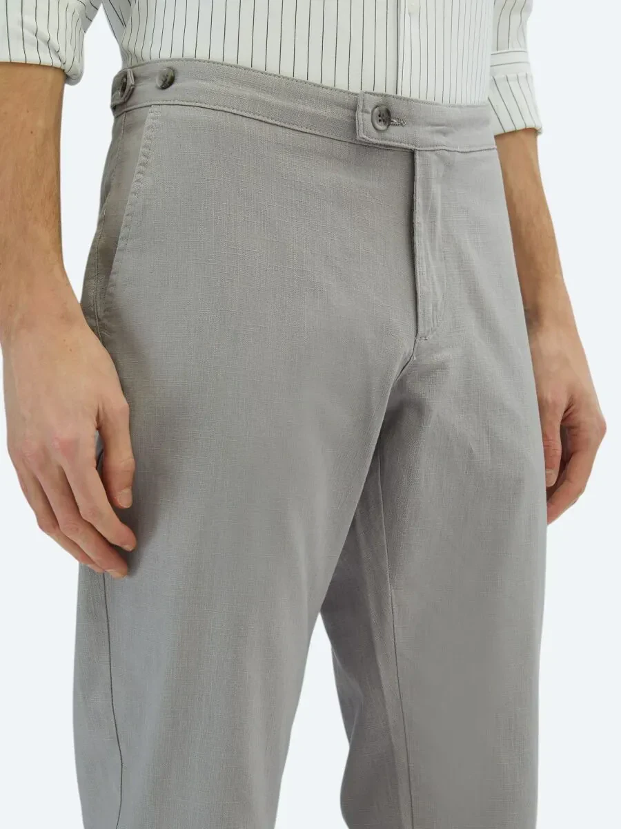 Gri Dokuma Fitted Fit Smart Casual Pamuk Karışımlı Pantolon - 3
