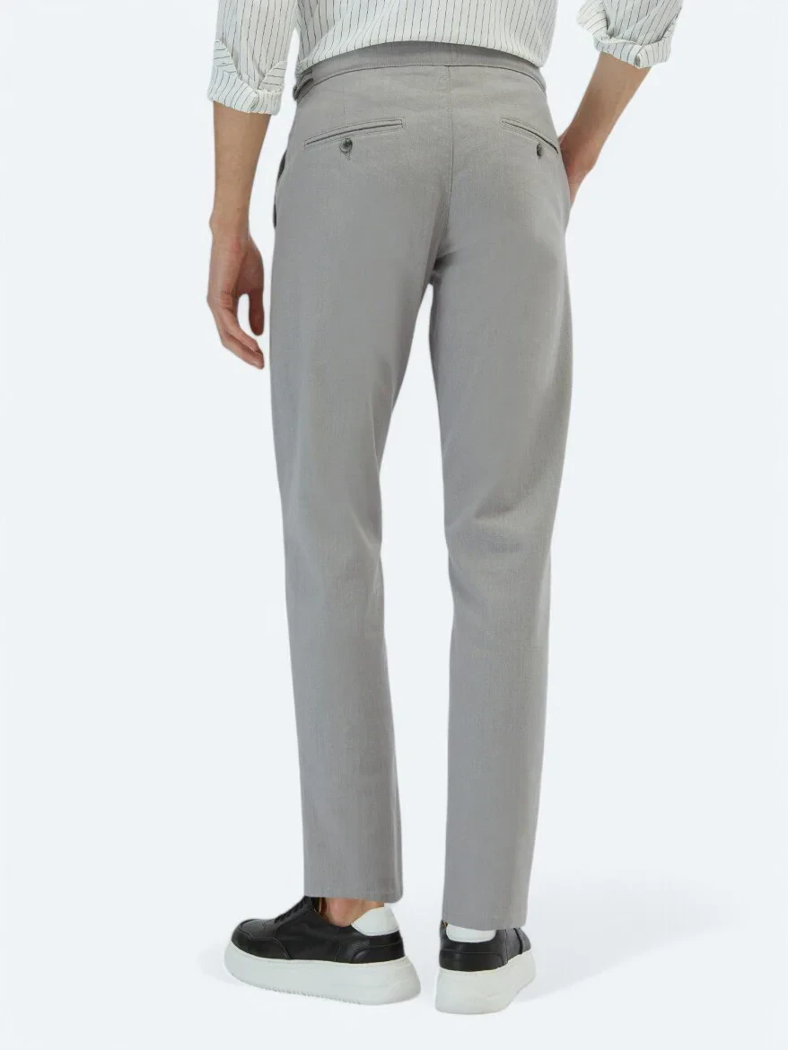 Gri Dokuma Fitted Fit Smart Casual Pamuk Karışımlı Pantolon - 5