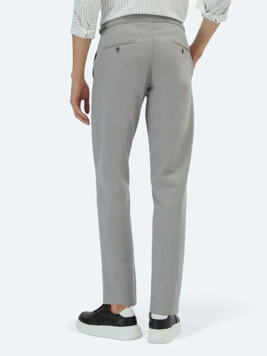Gri Dokuma Fitted Fit Smart Casual Pamuk Karışımlı Pantolon - 5