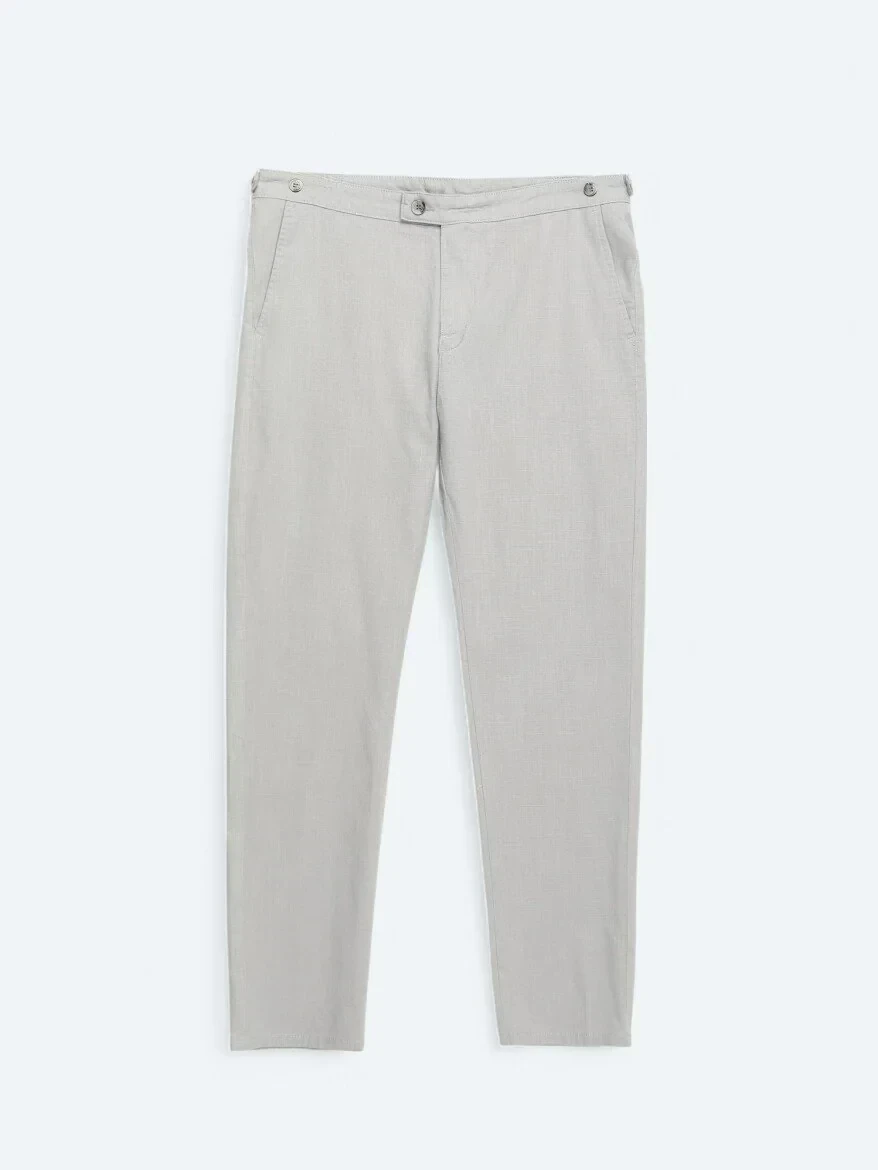 Gri Dokuma Fitted Fit Smart Casual Pamuk Karışımlı Pantolon - 6