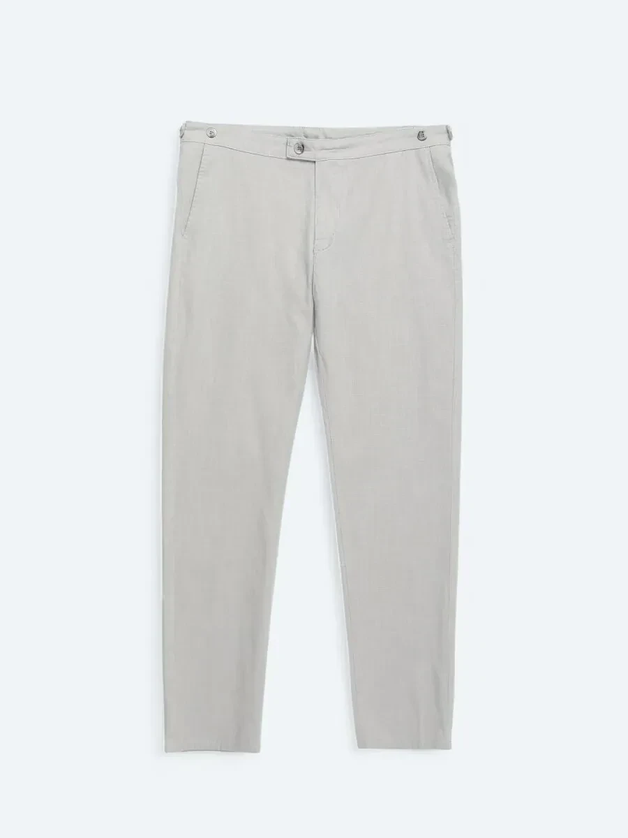 Gri Dokuma Fitted Fit Smart Casual Pamuk Karışımlı Pantolon - 6
